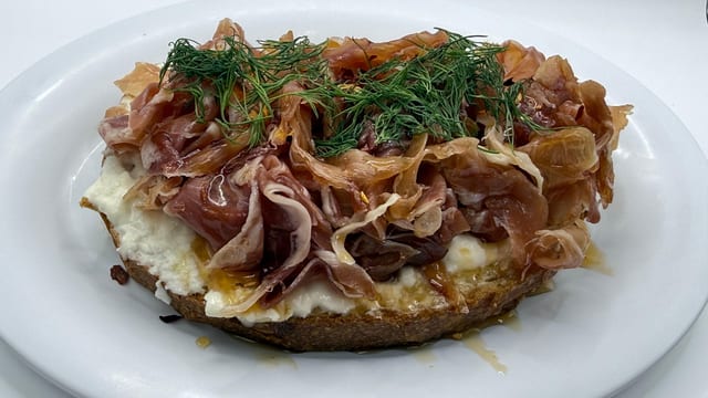 Prosciutto Burrata Hot Honey Toast.